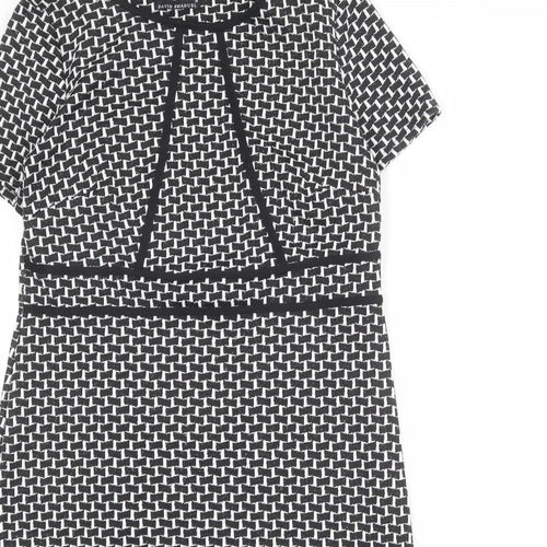 David Emmanuel Womens Black Geometric Polyester Shift Size 16 Boat Neck Pullover