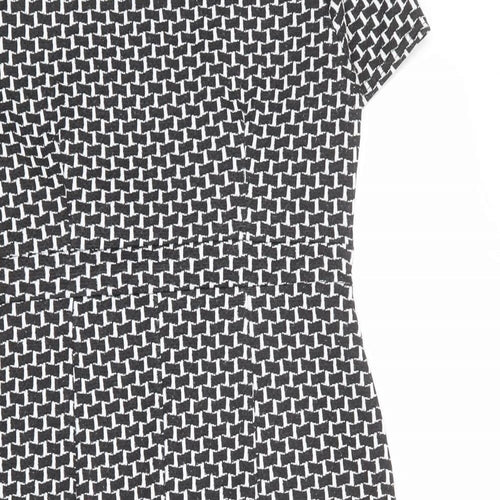 David Emmanuel Womens Black Geometric Polyester Shift Size 16 Boat Neck Pullover