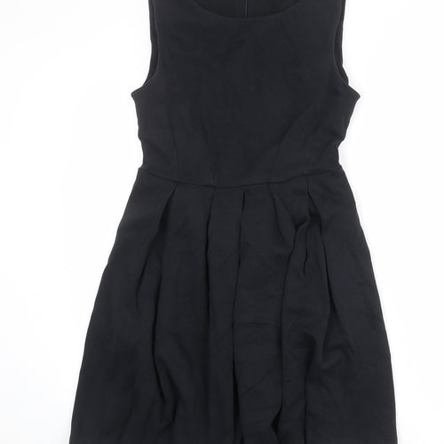 Zara Womens Black Cotton Fit & Flare Size M Boat Neck Zip