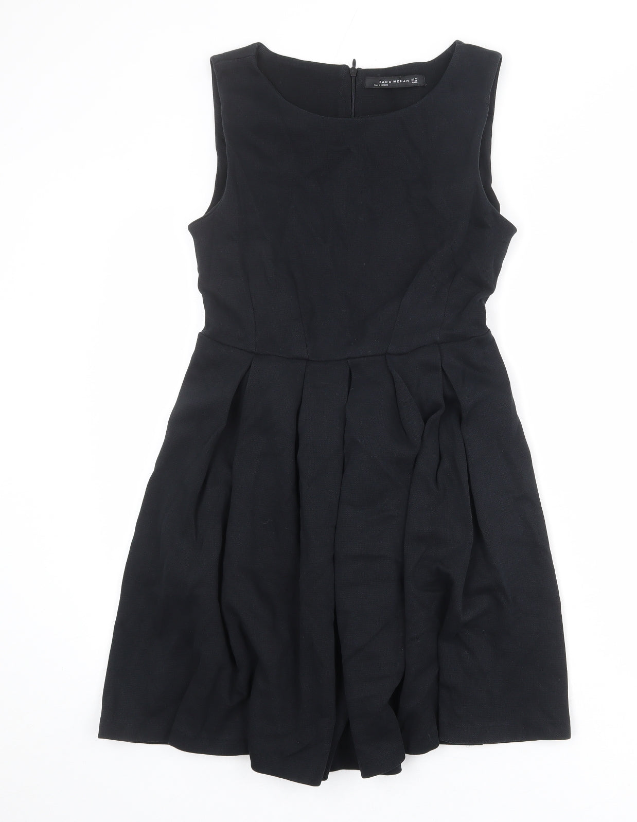 Zara Womens Black Cotton Fit & Flare Size M Boat Neck Zip