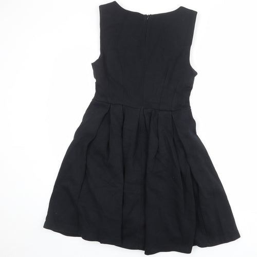 Zara Womens Black Cotton Fit & Flare Size M Boat Neck Zip