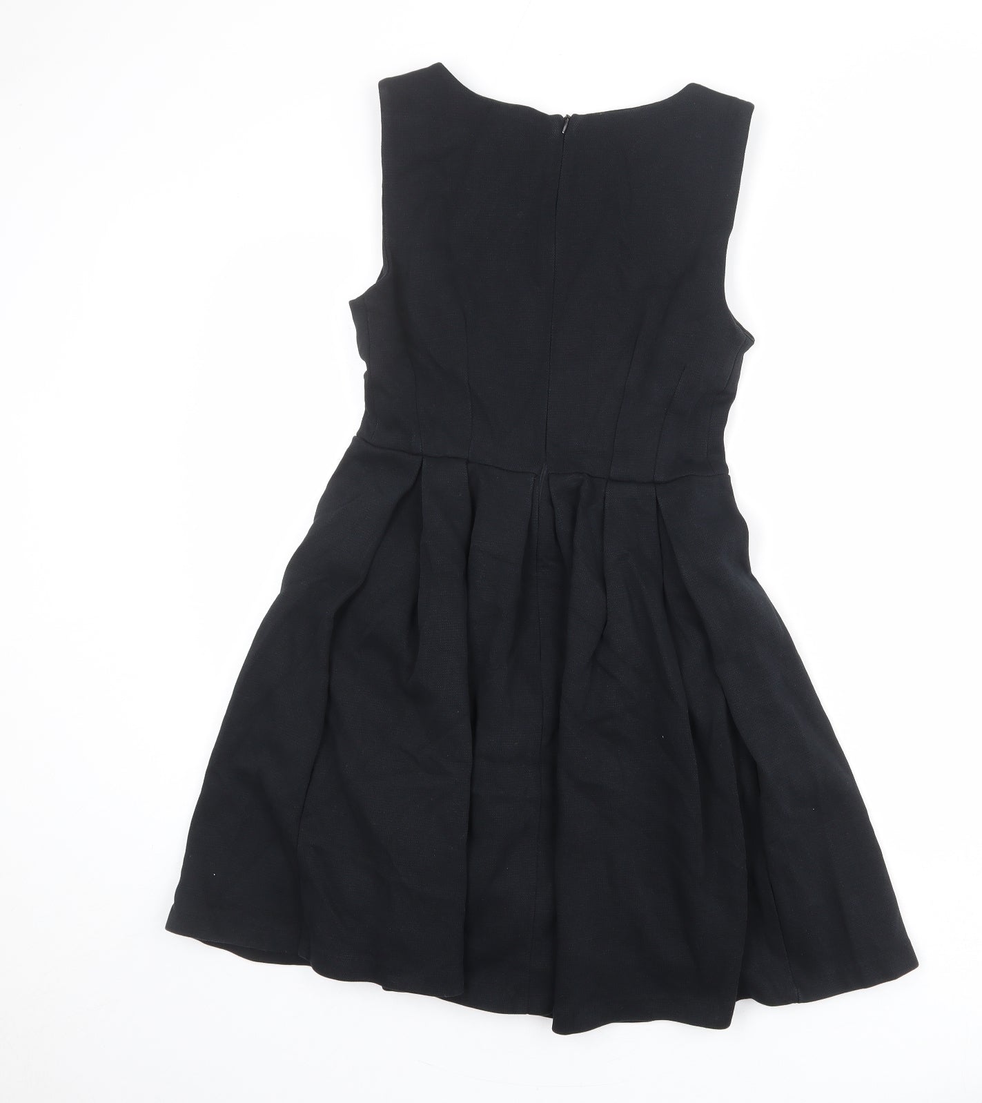 Zara Womens Black Cotton Fit & Flare Size M Boat Neck Zip