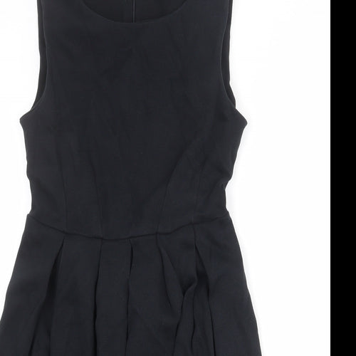 Zara Womens Black Cotton Fit & Flare Size M Boat Neck Zip