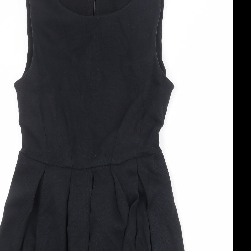 Zara Womens Black Cotton Fit & Flare Size M Boat Neck Zip