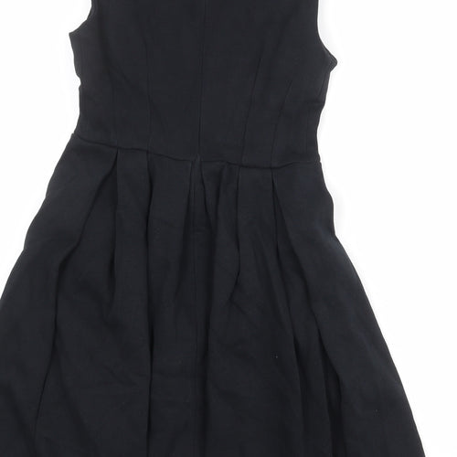Zara Womens Black Cotton Fit & Flare Size M Boat Neck Zip