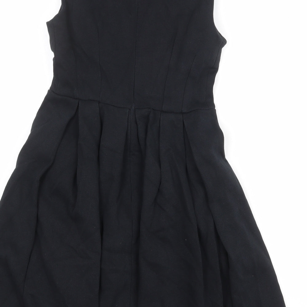 Zara Womens Black Cotton Fit & Flare Size M Boat Neck Zip