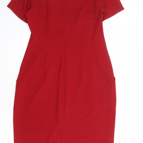 NEXT Womens Red Polyester Shift Size 12 Boat Neck Zip