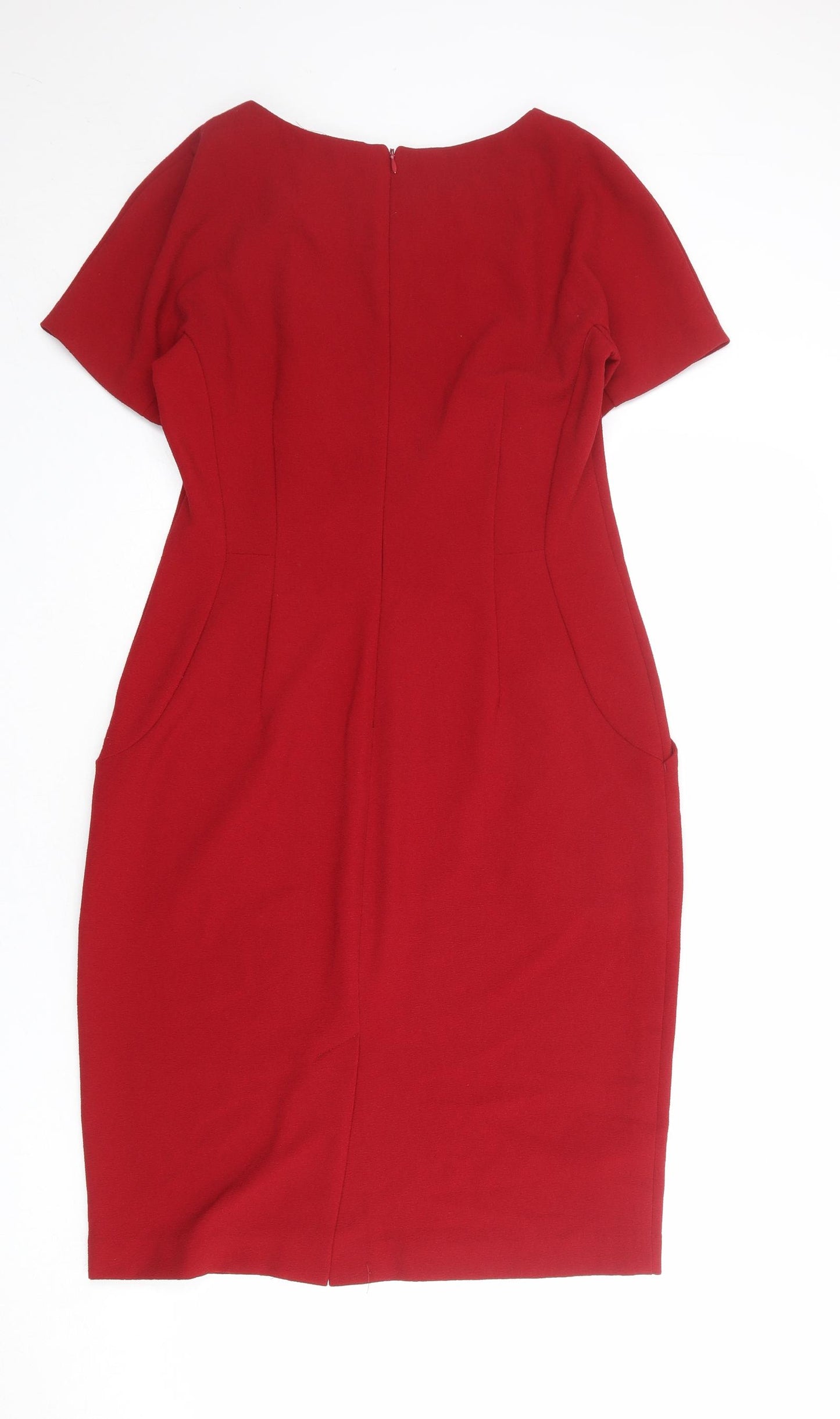 NEXT Womens Red Polyester Shift Size 12 Boat Neck Zip