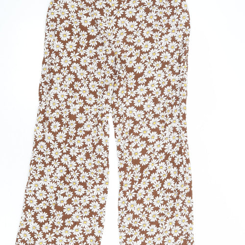 Divided by H&M Womens Brown Floral Viscose Trousers Size S L26 in Regular