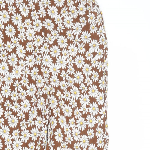 Divided by H&M Womens Brown Floral Viscose Trousers Size S L26 in Regular