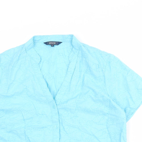 Maine New England Womens Blue Linen Basic Button-Up Size 16 V-Neck