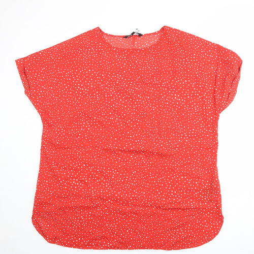 Capsule Womens Red Polka Dot Polyester Basic T-Shirt Size 20 Round Neck