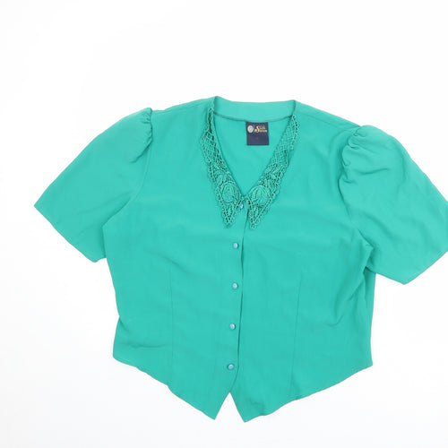 Your Sixth Sense Womens Green Polyester Basic Button-Up Size 16 V-Neck