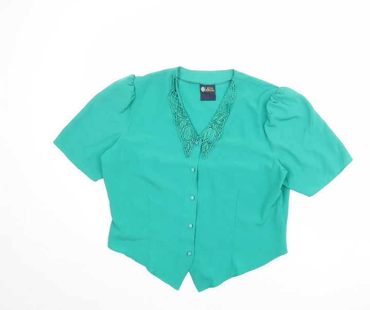 Your Sixth Sense Womens Green Polyester Basic Button-Up Size 16 V-Neck