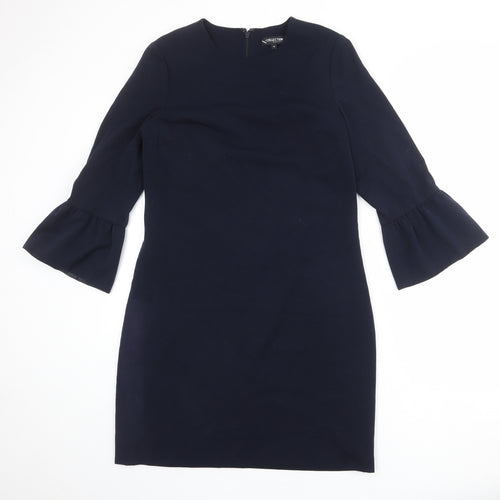 Debenhams Womens Blue Polyester Sheath Size 12 Round Neck Zip - Ruffle Sleeve