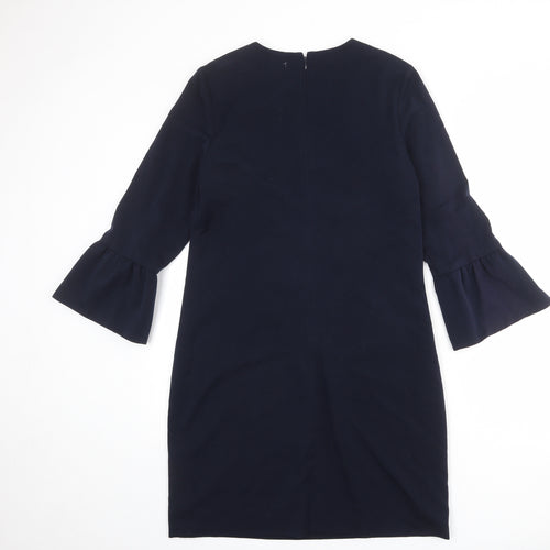 Debenhams Womens Blue Polyester Sheath Size 12 Round Neck Zip - Ruffle Sleeve