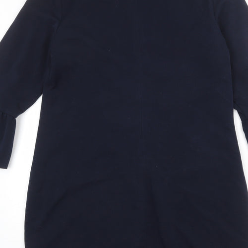 Debenhams Womens Blue Polyester Sheath Size 12 Round Neck Zip - Ruffle Sleeve