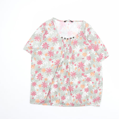 Bonmarché Womens Green Floral Polyester Basic Blouse Size 14 Round Neck