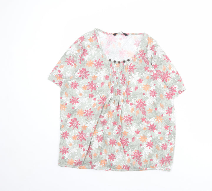 Bonmarché Womens Green Floral Polyester Basic Blouse Size 14 Round Neck