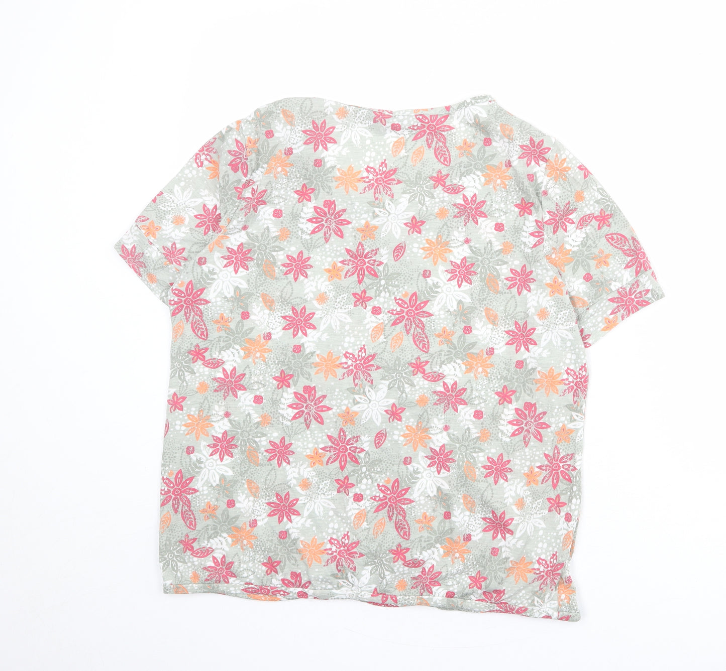 Bonmarché Womens Green Floral Polyester Basic Blouse Size 14 Round Neck