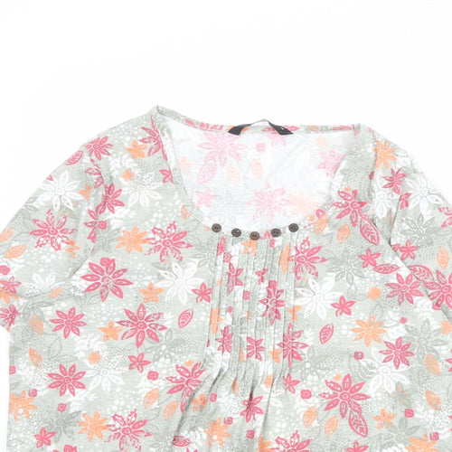 Bonmarché Womens Green Floral Polyester Basic Blouse Size 14 Round Neck