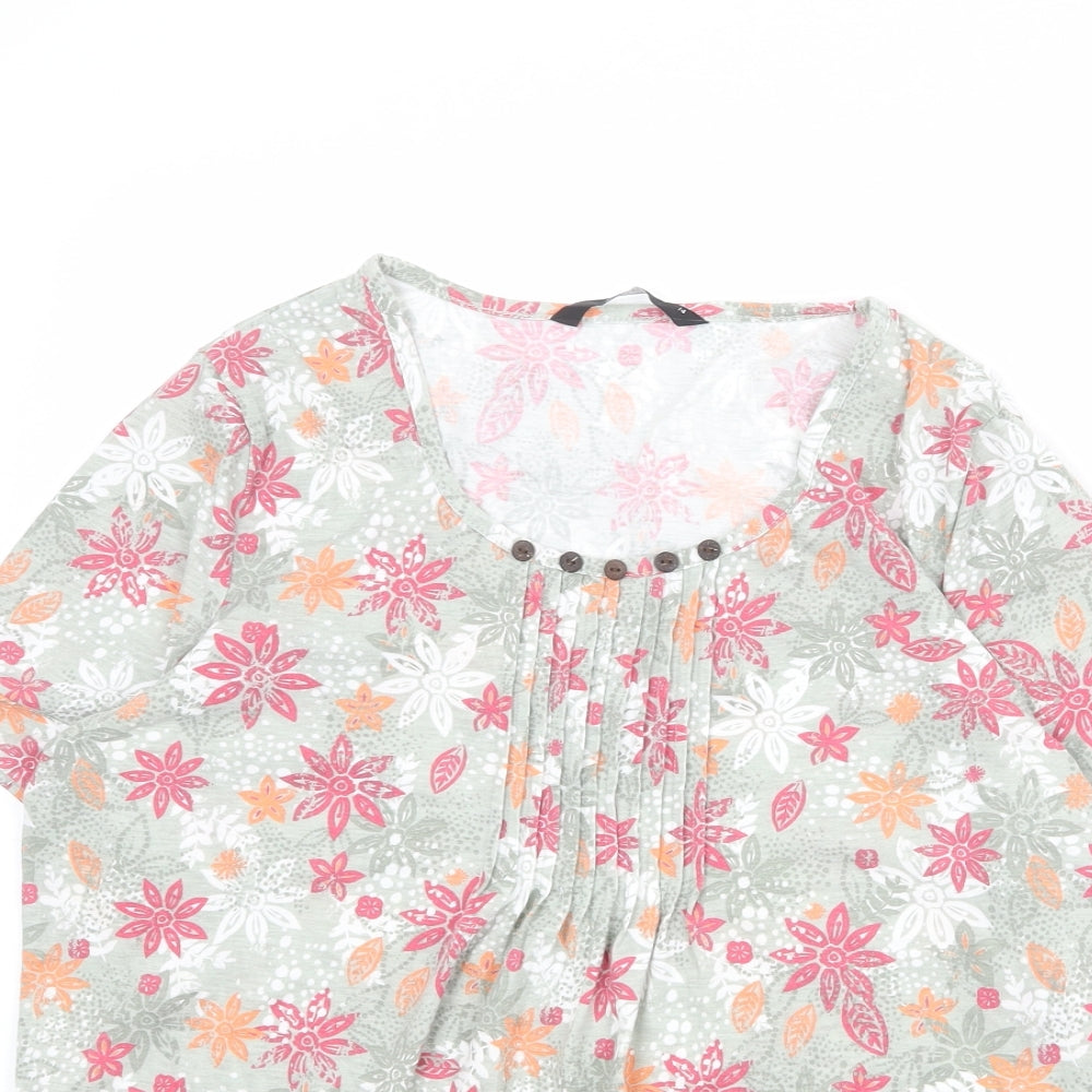 Bonmarché Womens Green Floral Polyester Basic Blouse Size 14 Round Neck