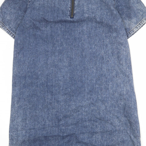 Topshop Womens Blue 100% Cotton Shift Size 10 Round Neck Zip