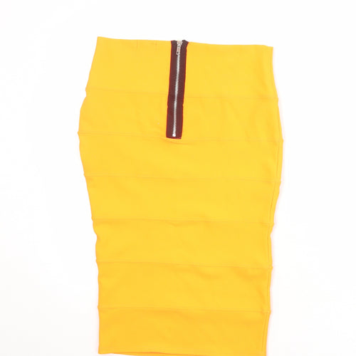 Boohoo Womens Orange Polyester Bandage Skirt Size 12 Zip