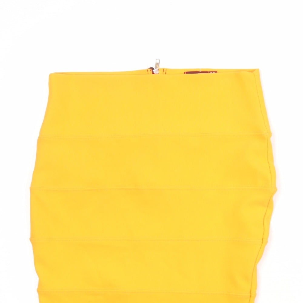 Boohoo Womens Orange Polyester Bandage Skirt Size 12 Zip