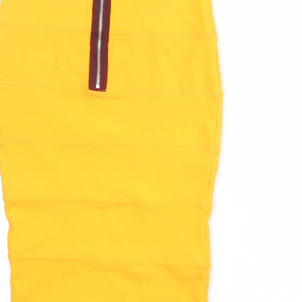 Boohoo Womens Orange Polyester Bandage Skirt Size 12 Zip