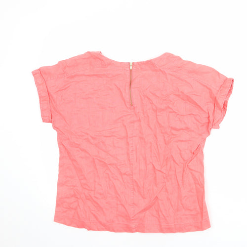 Marks and Spencer Womens Pink Linen Basic Blouse Size 10 Round Neck