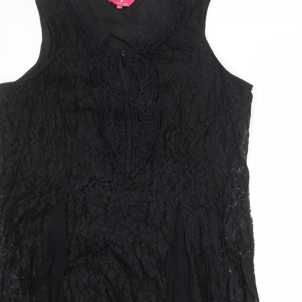 Together Womens Black Geometric Viscose Trapeze & Swing Size 20 Round Neck Pullover