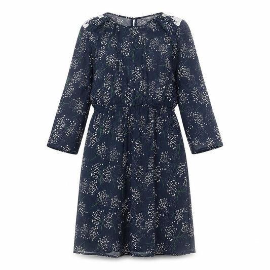 Front view of Limited Collection women’s blue floral polyester a-line, size UK 10, round neck button