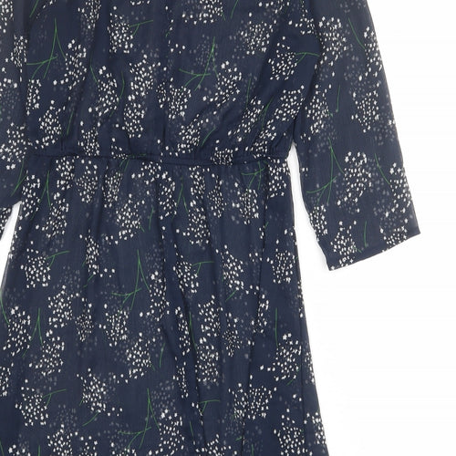 Limited Collection Womens Blue Floral Polyester A-Line Size 10 Round Neck Button