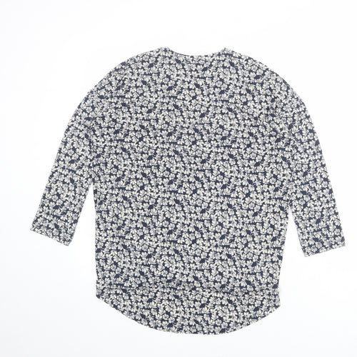 Tahari Womens Blue Floral Polyester Basic Blouse Size S V-Neck