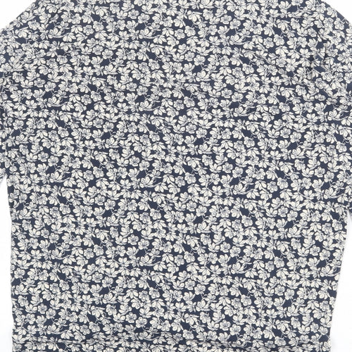 Tahari Womens Blue Floral Polyester Basic Blouse Size S V-Neck