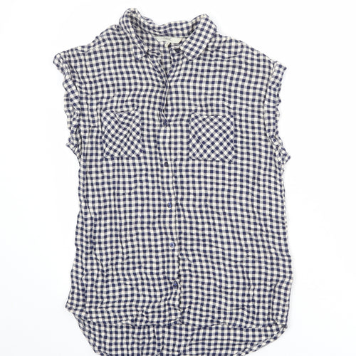 NEXT Womens Blue Check Viscose Basic Button-Up Size 8 Collared