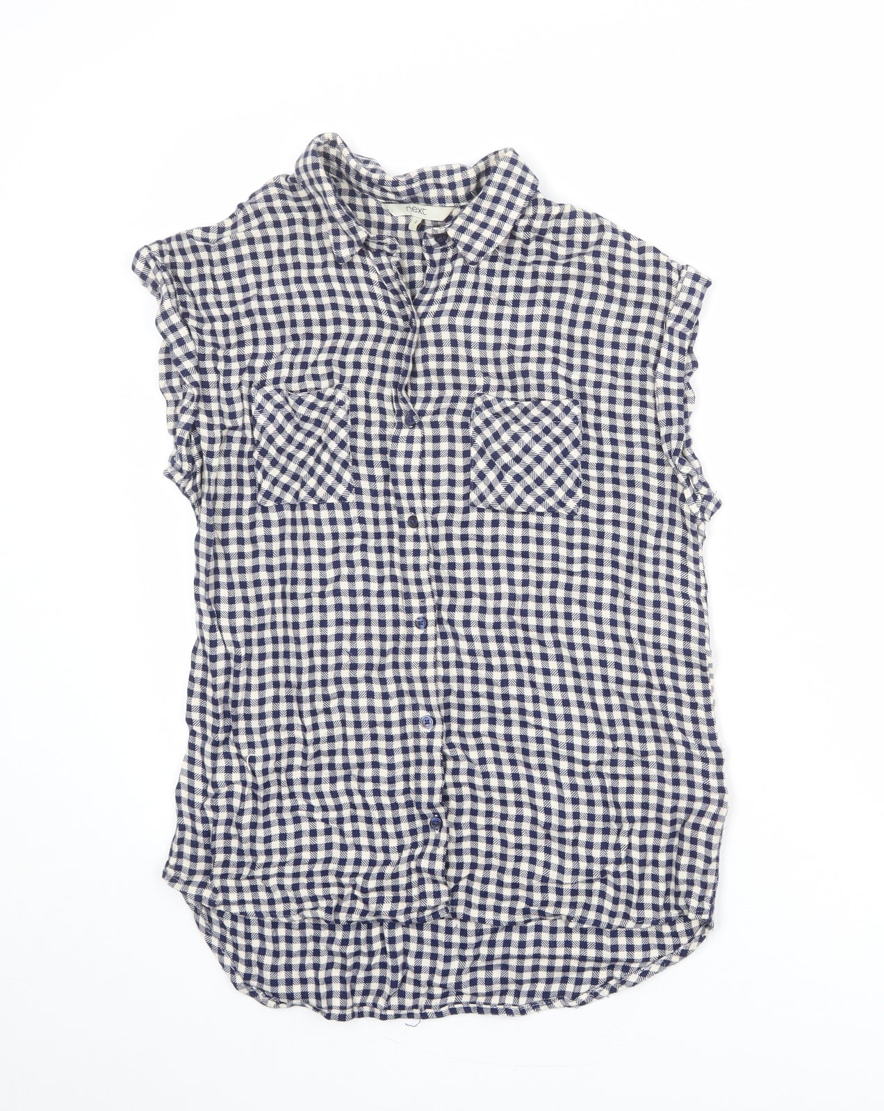 NEXT Womens Blue Check Viscose Basic Button-Up Size 8 Collared