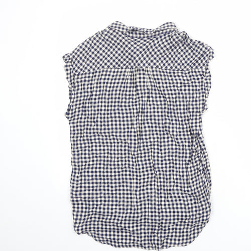 NEXT Womens Blue Check Viscose Basic Button-Up Size 8 Collared