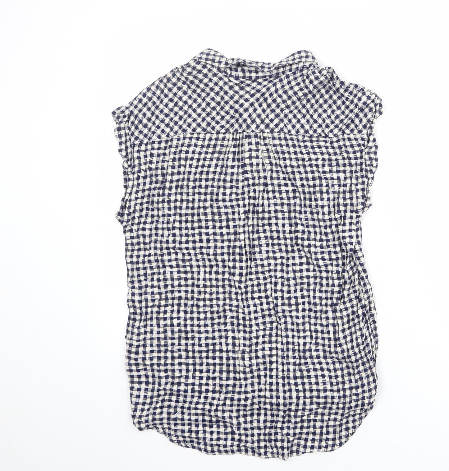 NEXT Womens Blue Check Viscose Basic Button-Up Size 8 Collared
