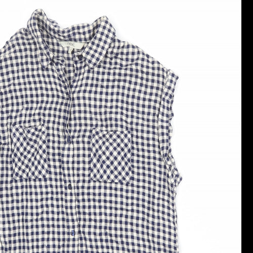 NEXT Womens Blue Check Viscose Basic Button-Up Size 8 Collared