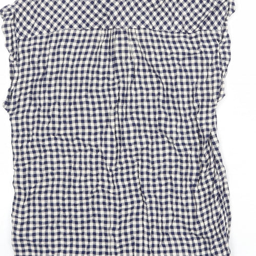 NEXT Womens Blue Check Viscose Basic Button-Up Size 8 Collared