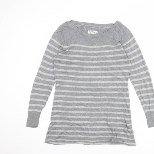Fat Face Womens Grey Round Neck Striped Cotton Pullover Jumper Size 14