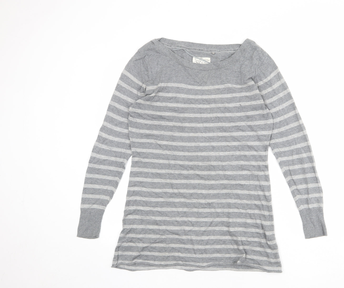 Fat Face Womens Grey Round Neck Striped Cotton Pullover Jumper Size 14