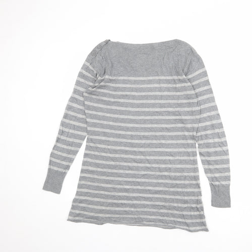 Fat Face Womens Grey Round Neck Striped Cotton Pullover Jumper Size 14