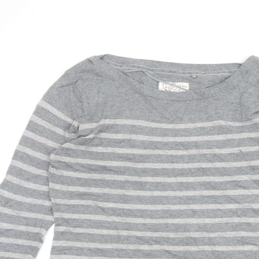 Fat Face Womens Grey Round Neck Striped Cotton Pullover Jumper Size 14