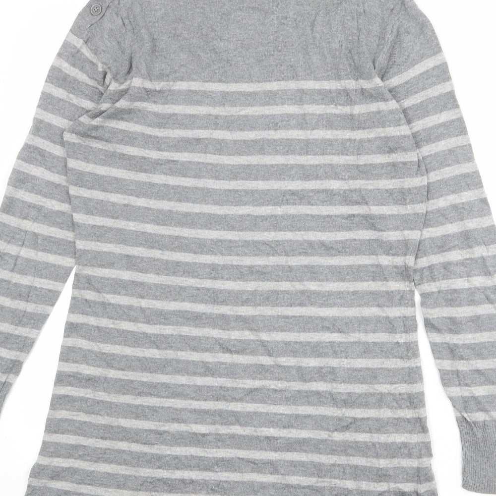 Fat Face Womens Grey Round Neck Striped Cotton Pullover Jumper Size 14