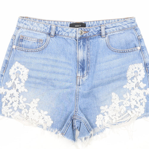 NEXT Womens Blue Cotton Cut-Off Shorts Size 12 L3 in Regular Zip