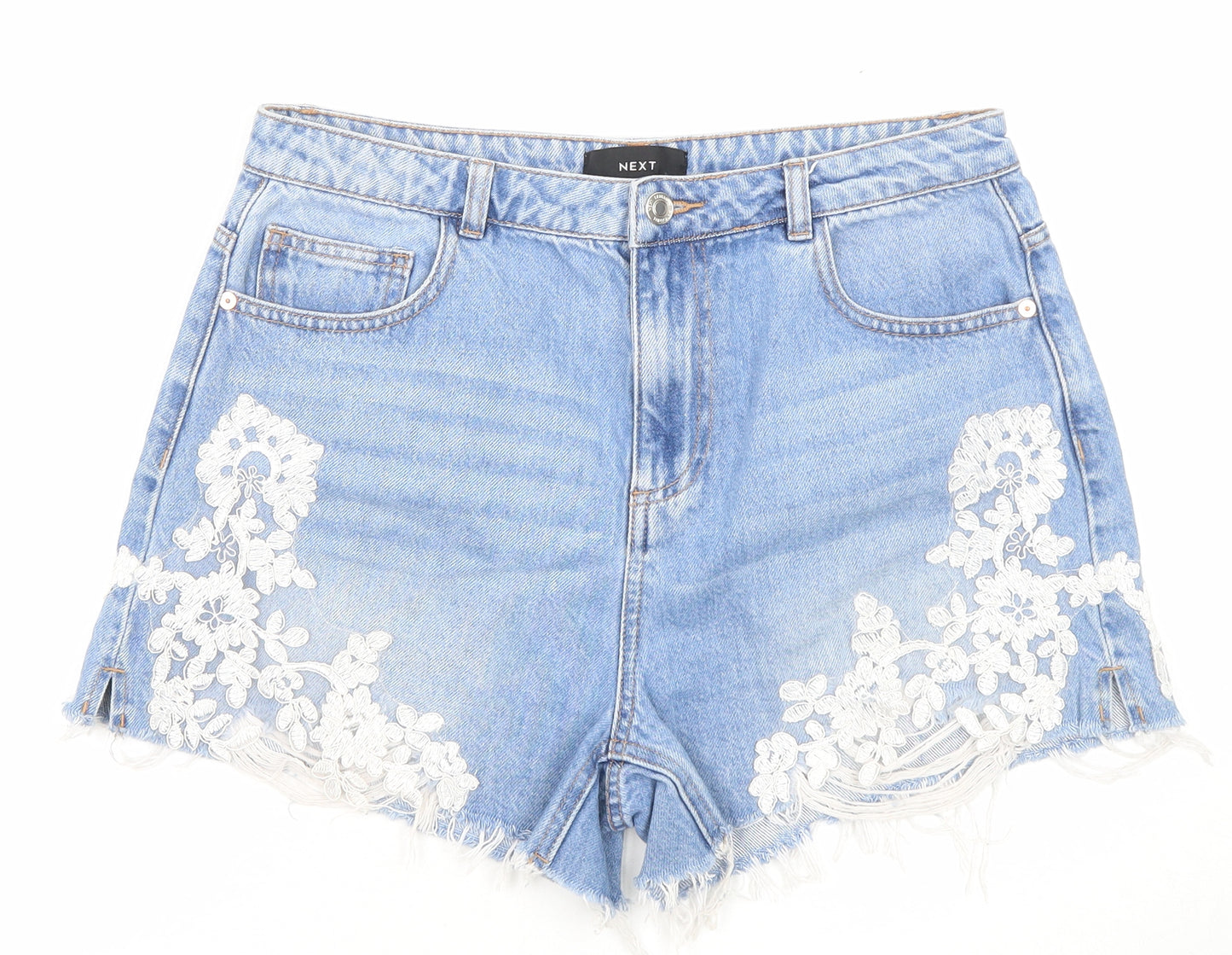NEXT Womens Blue Cotton Cut-Off Shorts Size 12 L3 in Regular Zip