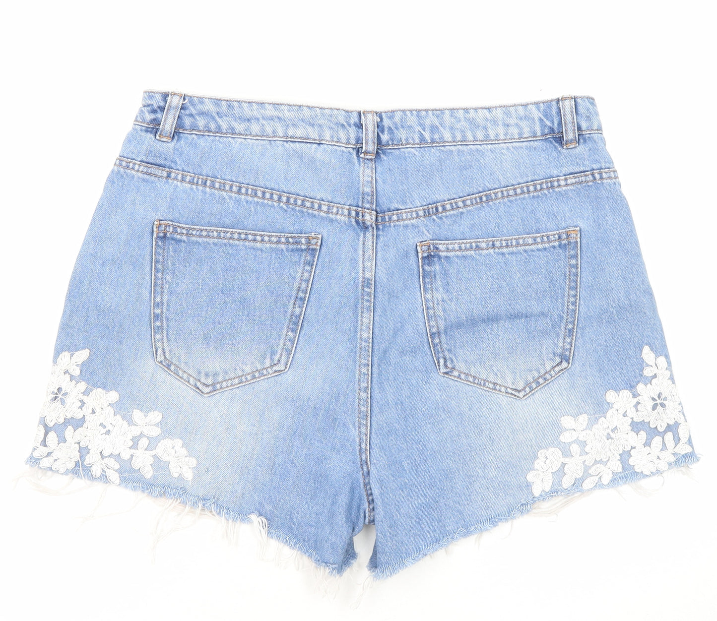 NEXT Womens Blue Cotton Cut-Off Shorts Size 12 L3 in Regular Zip